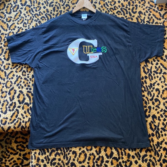 Vintage 90s Guess mens oversized Big G patchwork spell out embroidered logo L - Picture 4 of 9
